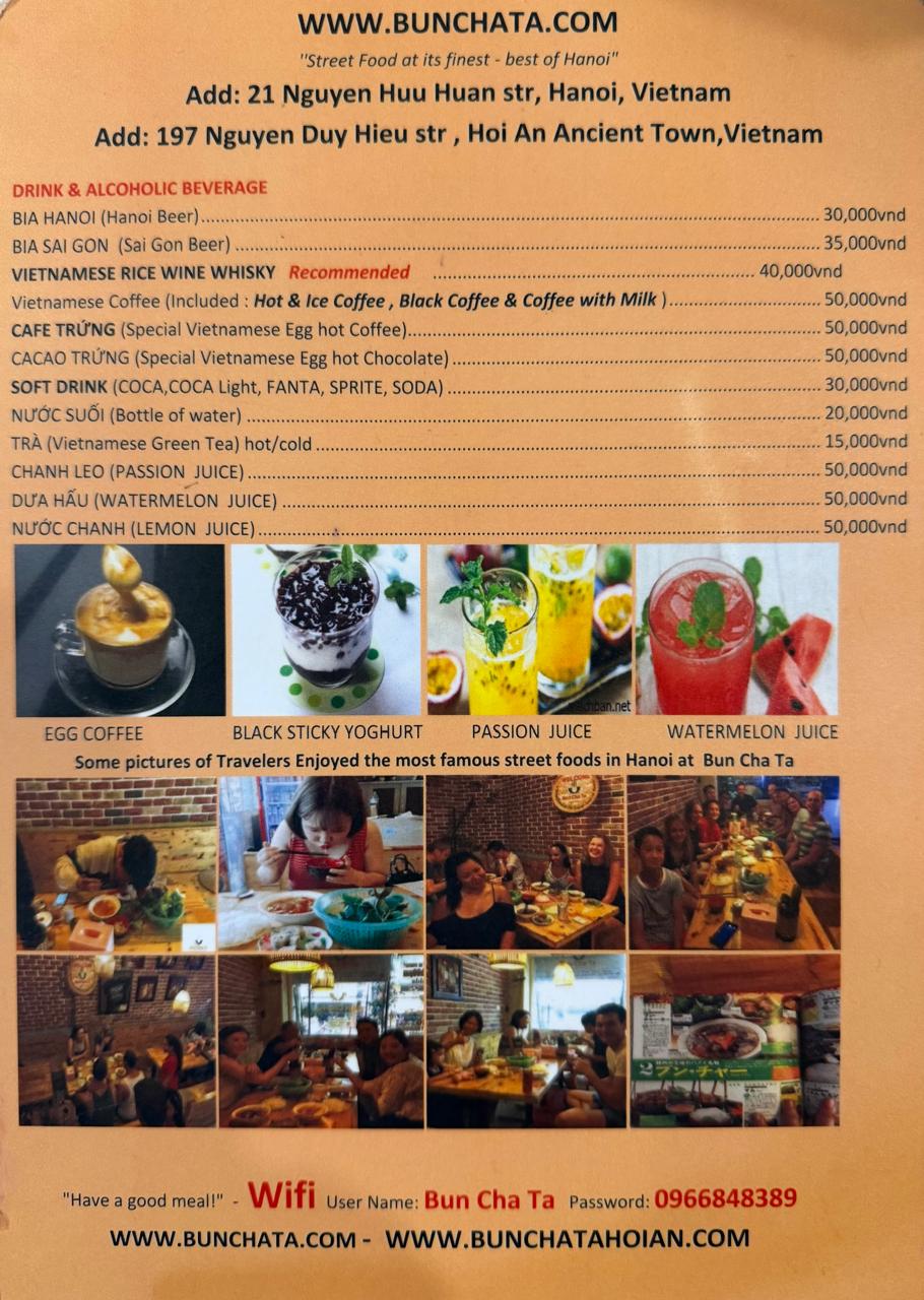 Bun Cha Ta Menu 2